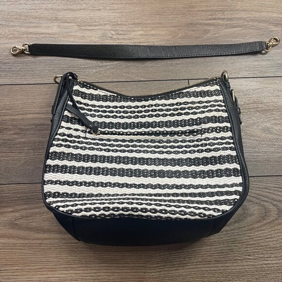 Kate Spade New York Cobble Hill Straw Mylie Shoulder Bag Black Cement Leather - Picture 10 of 11